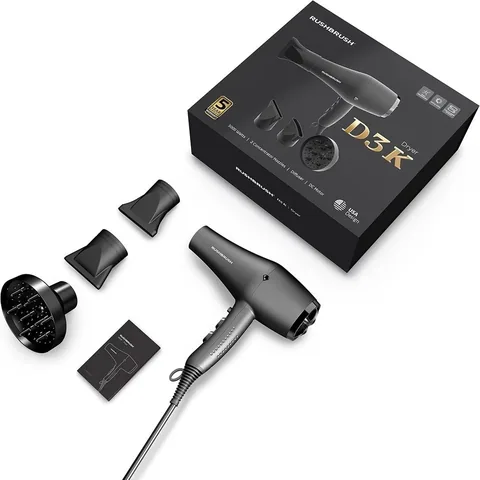 Rush Brush Hair Dryer, 3000-Watt, Black - D3K Black